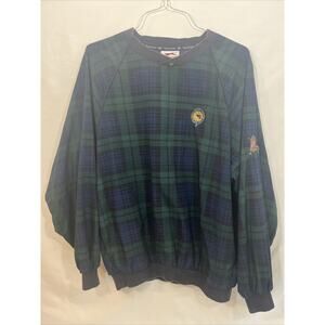 SLAZENGER Men's XL Golf Pullover Blue/Green Tartan Plaid V-Neck Sweater MHCC